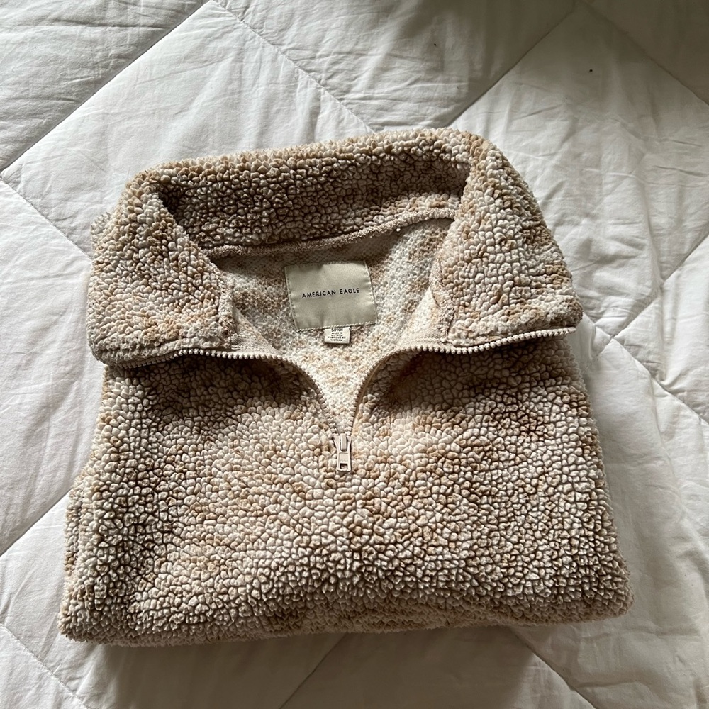 American Eagle Outfitters Cream Sherpa Turtleneck Sweater